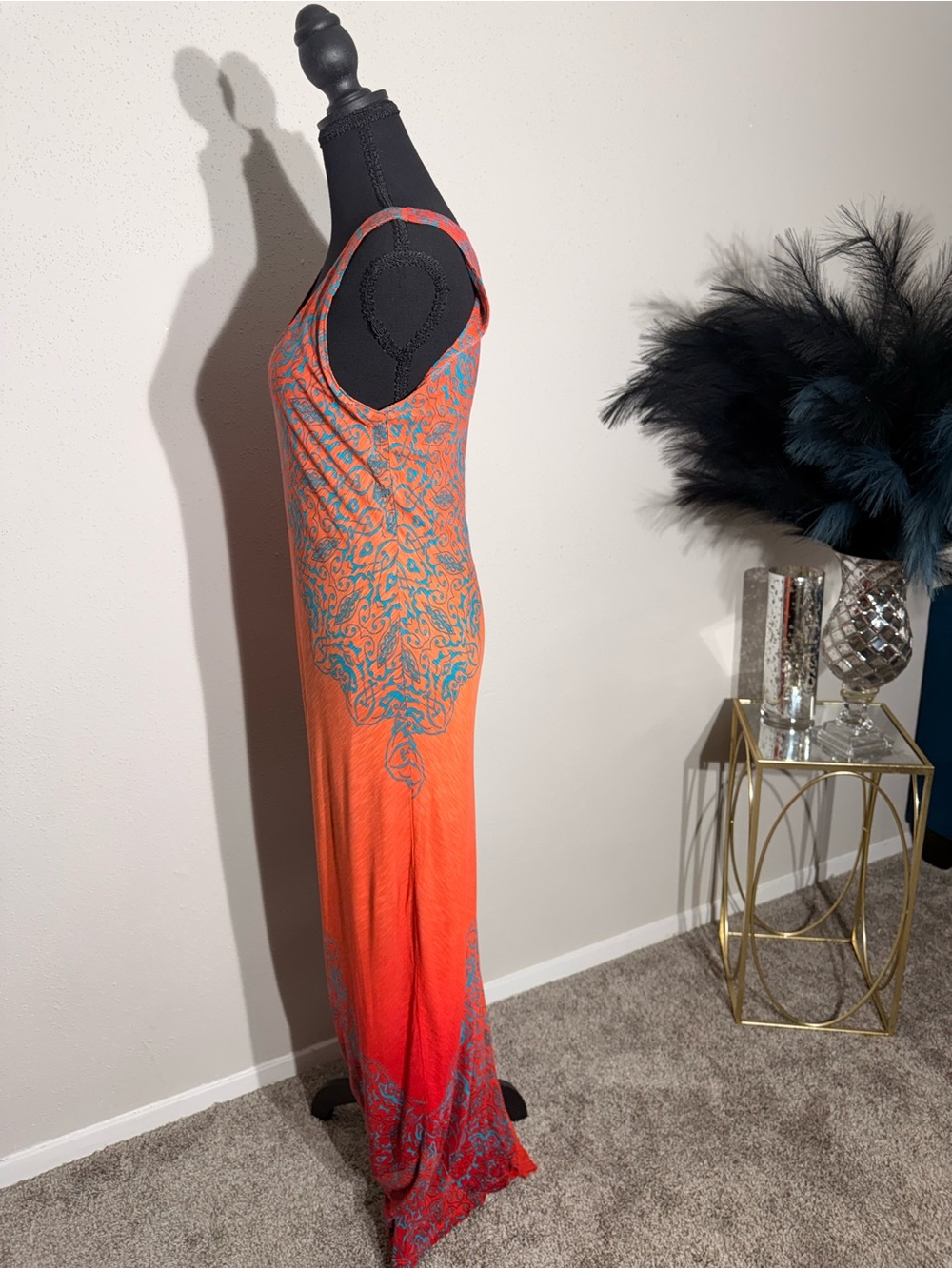 Tommy Bahama Maxi Dress Orange Teal Paisley Print Sleeveless Resort Wear Size L. - Picture 7 of 12